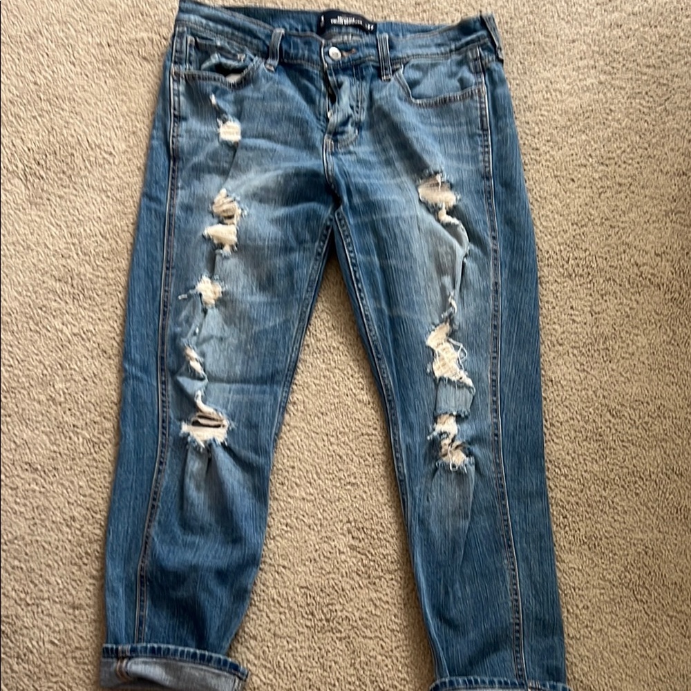 Hollister Blue Boyfriend Jeans with Distressed Details